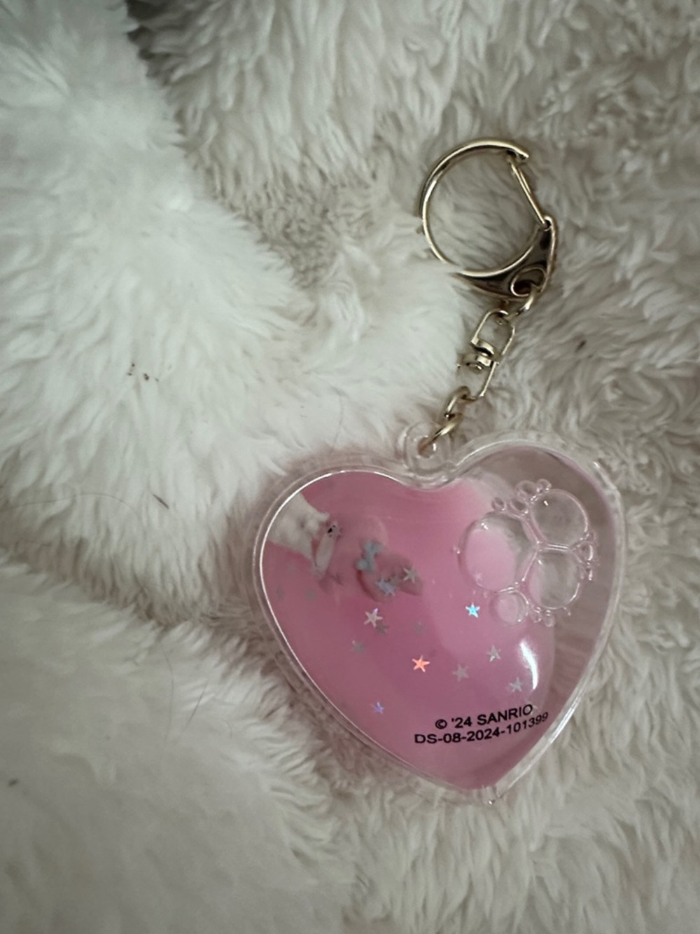 Sanrio my melody Pink Heart Bubble Keychain with Holographic Stars
